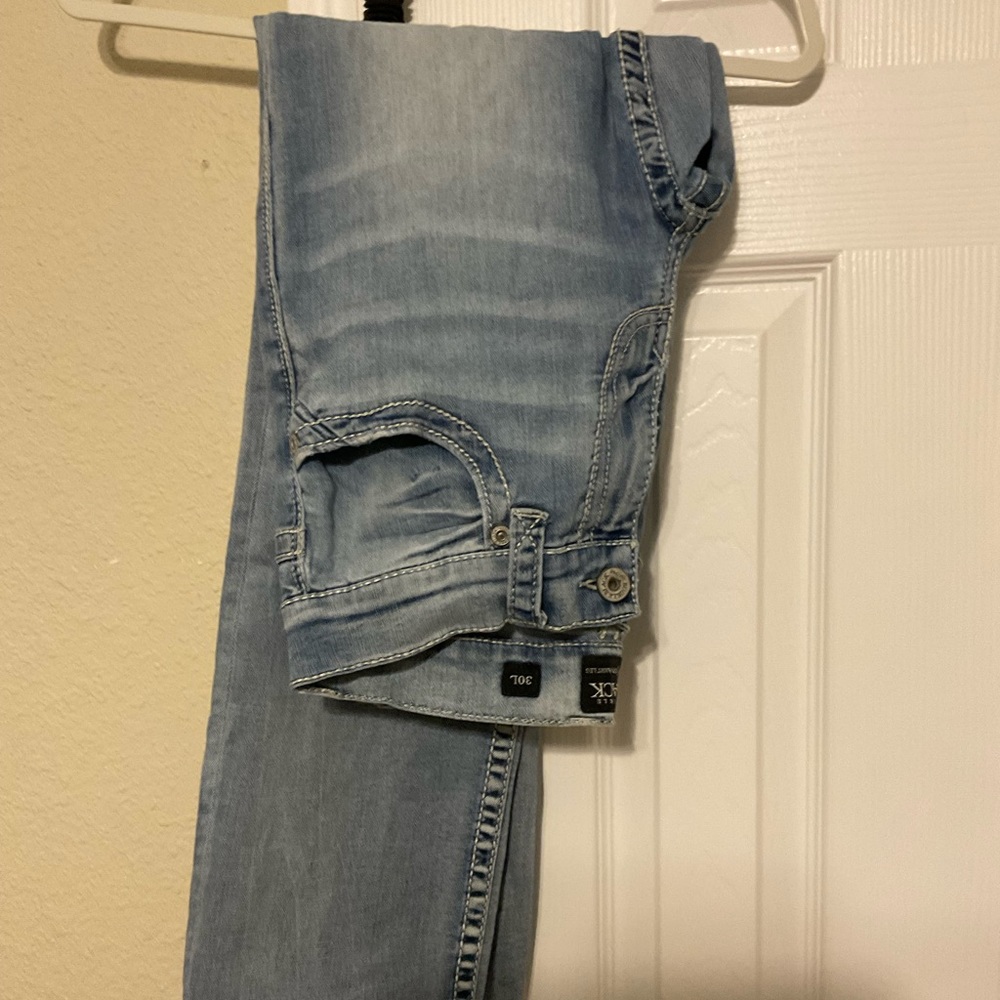 Mens buckle black straight leg light wash 30 L denim jeans